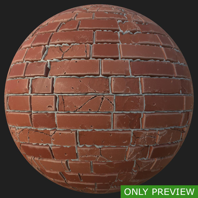 PBR substance material of wall brick damaged created in substance designer for graphic designers and game developers.