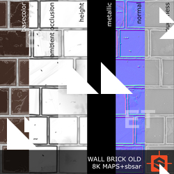 PBR substance material of wall brick old created in substance designer for graphic designers and game developers.