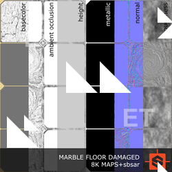 PBR substance material of marble floor damaged created in substance designer for graphic designers and game developers