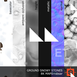 PBR substance material of ground snowy stones created in substance designer for graphic designers and game developers