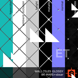 PBR substance material of wall tiles glossy created in substance designer for graphic designers and game developers