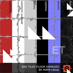 PBR substance material of wall tiles damaged created in substance designer for graphic designers and game developers
